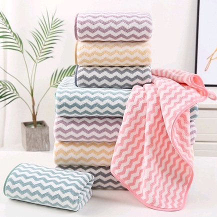 Handuk Mandi Dewasa Microfiber 70X140cm Bulu Motif Zigzag Handuk Anak Bayi Lembut Import Murah