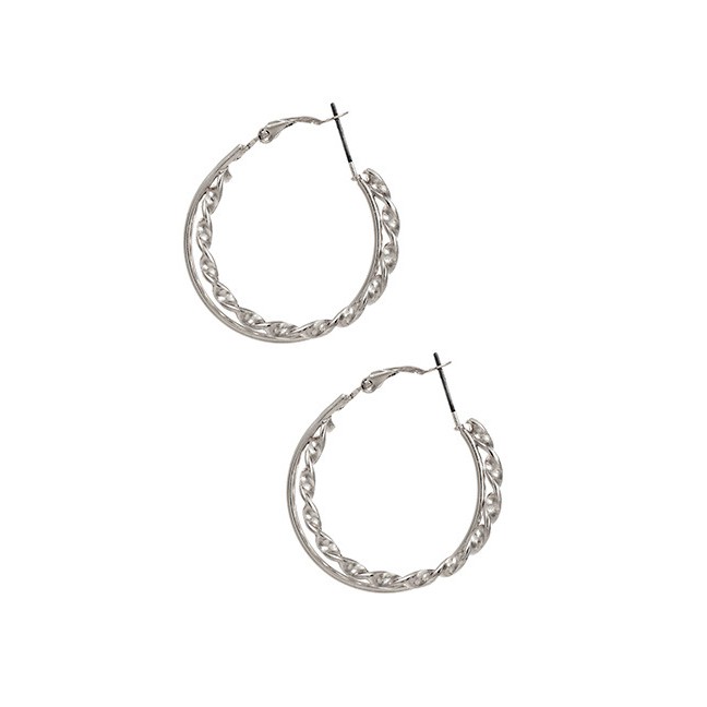 LRC Anting Tusuk Fashion Alloy Twist Double Circle Earrings D84444