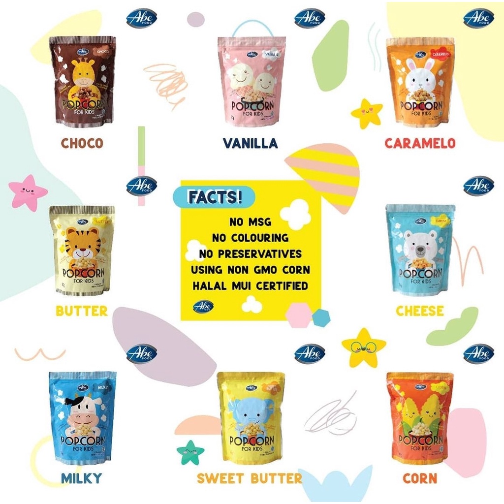 ABE FOOD Popcorn For Kids 80g - Snack Sehat Popcorn Anak - Cemilan Jagung Caramel - Non GMO Corn