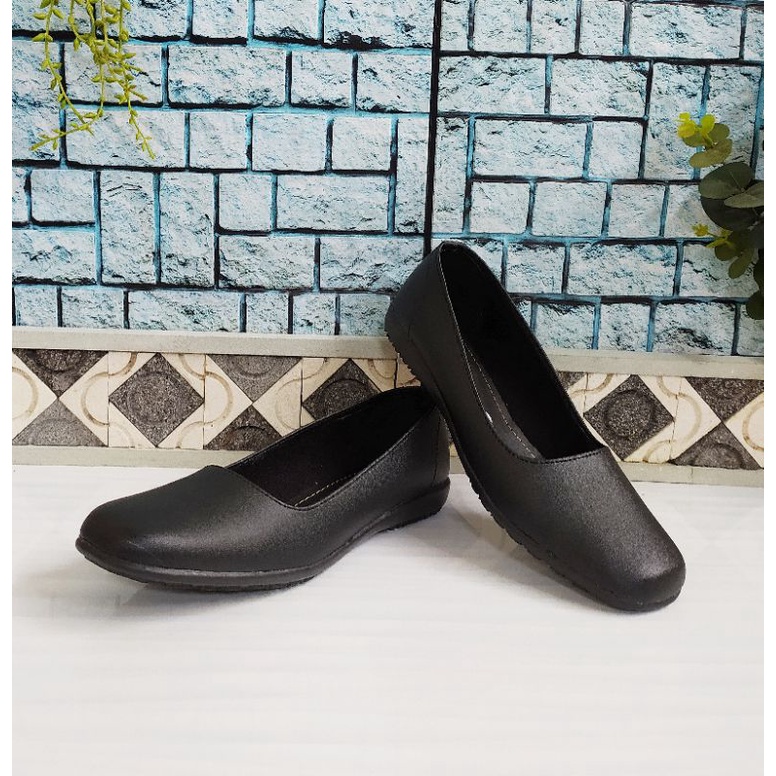 Sepatu Pantofel Wanita Flat Hitam Polos Formal Guru Sekolah Kantor Kerja size 36-41