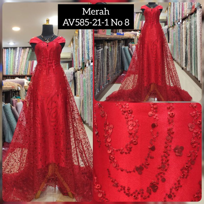 Kain Tile Brokat 3D Spangle Payet Bulat AV 585-21-1 No 8 Merah