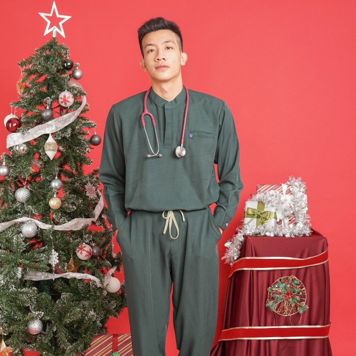 Baju Jaga MANDARIN LS - DARK GREEN Scrubs Theatre Blues Empirical Lengan Panjang