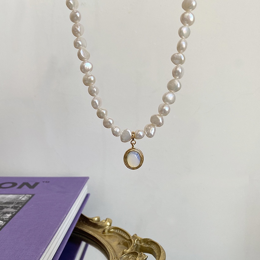 Kalung Rantai Sterling silver 925 Dengan Liontin Batu Bulan Mutiara Untuk Wanita