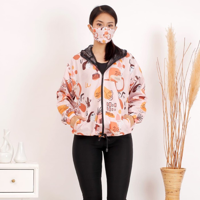 Jaket Wanita jaket parasut motif wanita - Cokelat(V1C8) Jaket Wanita Terbaru Hoodie Wanita Hoodie Wa