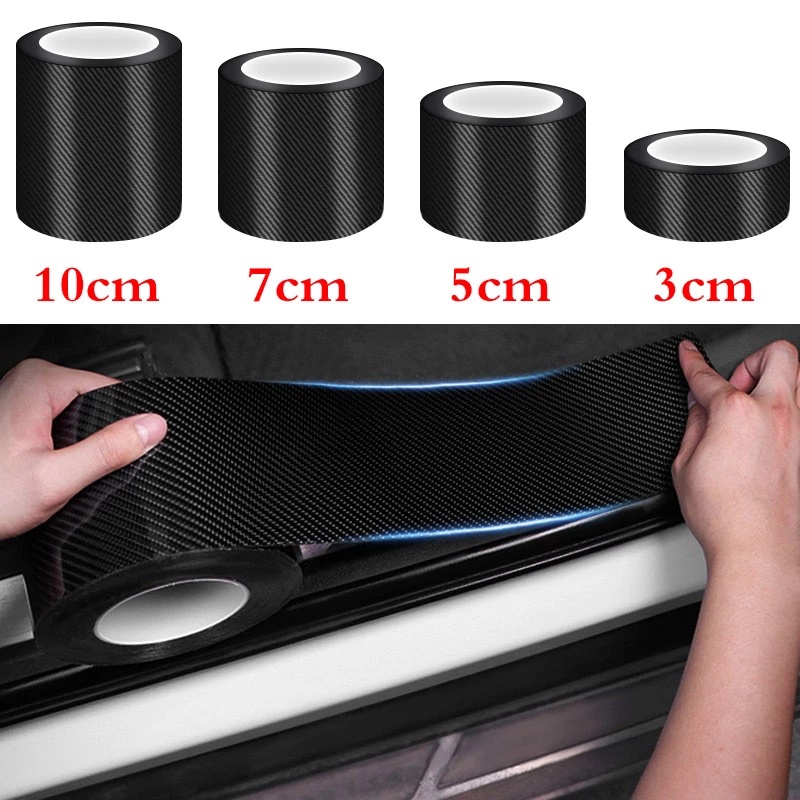 1 Rol Stiker Film Pelindung Ujung Pintu Mobil 4D Bahan Serat Karbon Anti Gores / Benturan / Air DIY