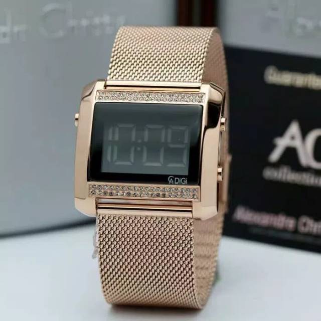 JAM TANGAN CEWEK / WANITA ALEXANDRE CHRISTIE DIGITAL ROSE GOLD RANTAI PASIR AC 9223 ROSEGOLD ORI