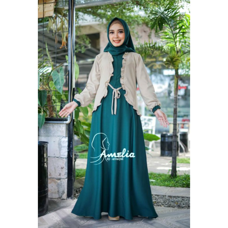 gamis modis outer by Amelia aneska itycrepe premium model terbaru blezer modis terbaru