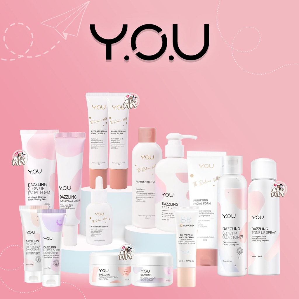 Y.O.U DAZZLING GLOW UP SERIES (BODY CREAM, CREAM DAY/NIGHT, FACIAL FOAM, TONER, BB CREAM, TONE UP SPRAY)