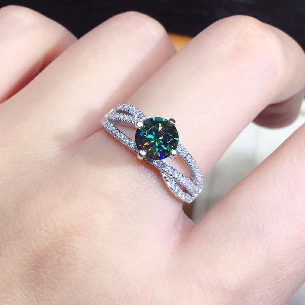 Cincin Pertunangan Pernikahan Kristal Berlian Hijau 1 Karat Emas Putih Perak Aksesoris Fashion Wanita Perhiasan Rings