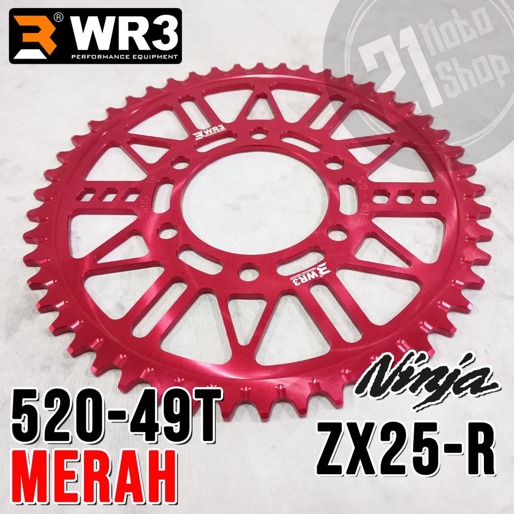 Gear Belakang WR3 Kawasaki ZX25-R ZX 25 520-49T MERAH 21Motoshop