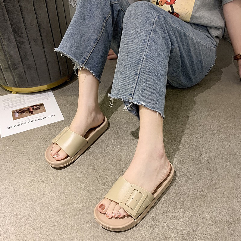 Unik - S865 Sandal Slop Karet Berwarna / Sandal Fashion Murah Import Batam / Sandal Wanita-Cream
