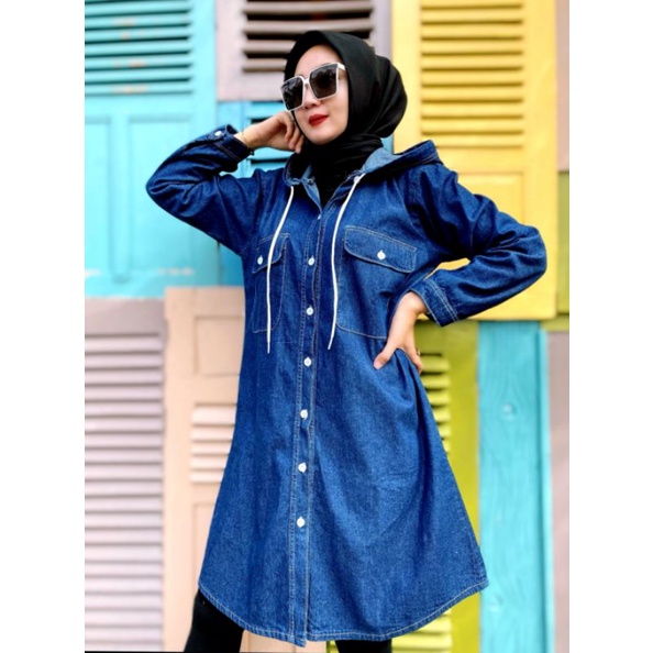 Jaket tunik jeans Lisa terbaru Hoodie wanita Jaket tudung Jaket tunik levis