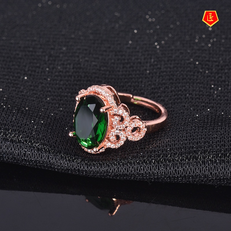 [Ready Stock]Elegant New Fashion Emerald Diamond-Studded Ring