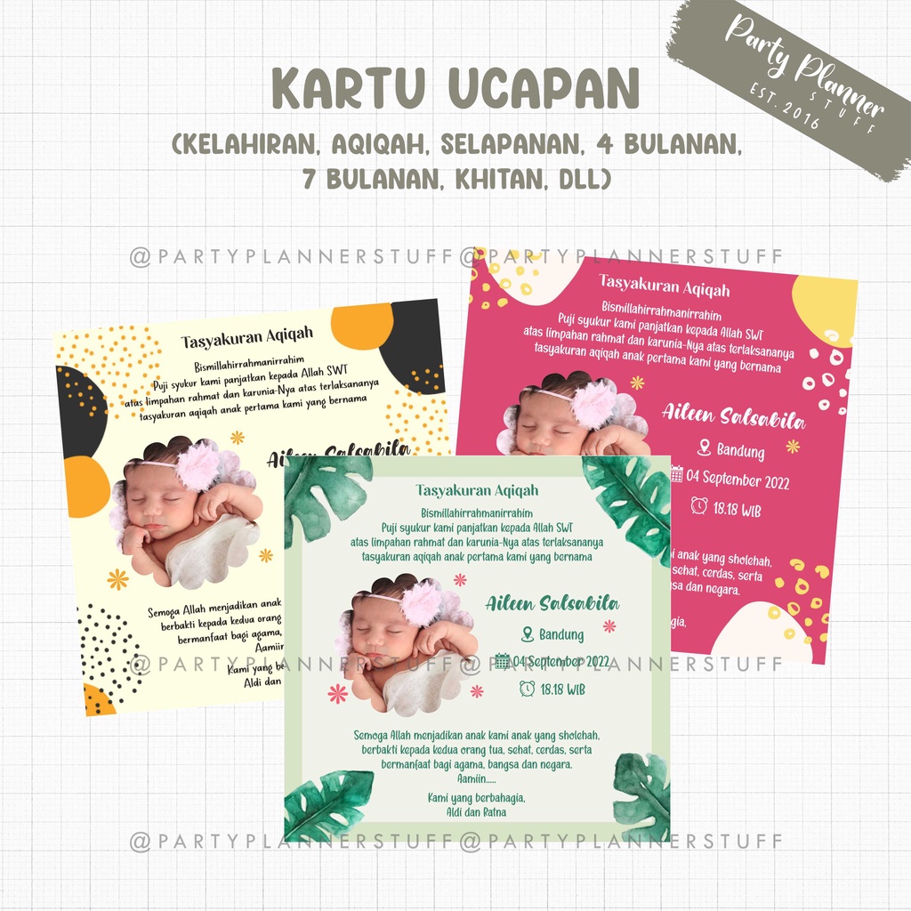 Kartu /stiker ucapan tasyakuran aqiqah / syukuran kelahiran / selapanan bayi 40 hari / custom kartu ucapan nasi box makanan