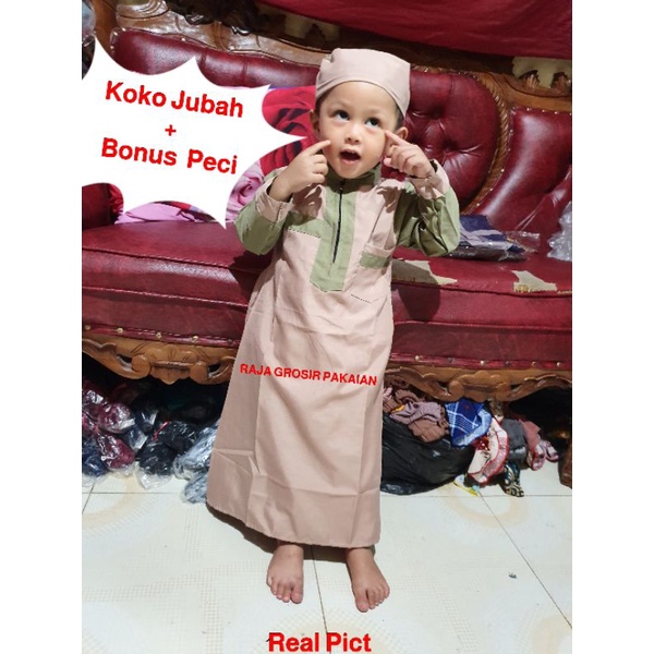 Baju Koko Jubah Anak Lengan Panjang Usia 2-12 Thn / Baju Koko Muslim Anak Laki Laki