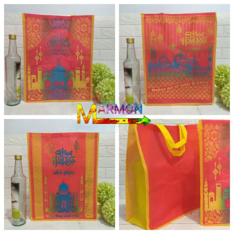 

tas tenteng idul fitri lebaran goodie bag spunbond sembako parcel 30×15×38 hijau biru merah marmon