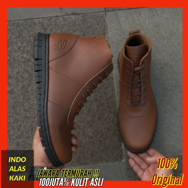 Sepatu Boots Kasual Pria Premium Kulit Ori  BARNUM NATHAN BROWN