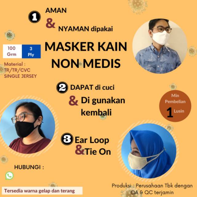 MASKER Kain Katun 3PLY 100% MASKER HIJAB MASKER TALI