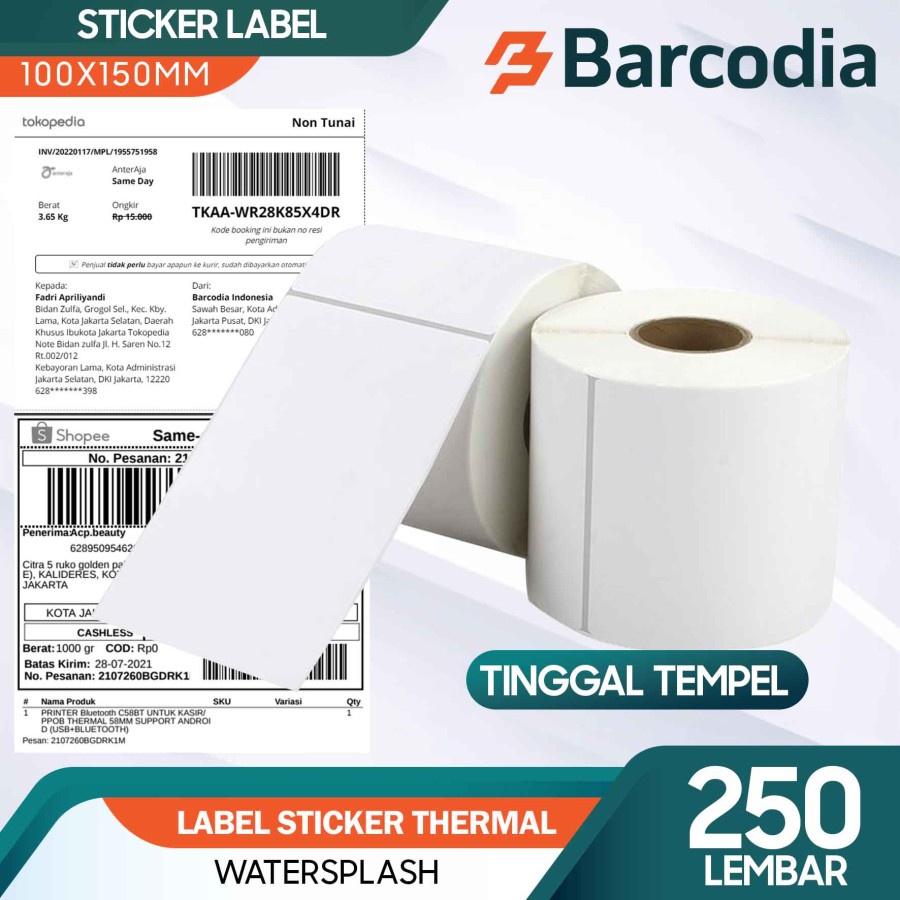 Kertas Label Barcode STIKER Thermal 100 x 150 mm - ISI 250PCS