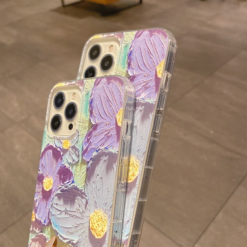 Unique Oil painting purple flowers Silicone Case VIVO Y21S Y21A Y21E Y21G Y50 Y30i Y20S Y20i Y12S Y93 Y91C Y95 V9 S1 V20 V15 Pro V11i V20SE V21 Y19 Y15S Bumper Protect Cover Casing