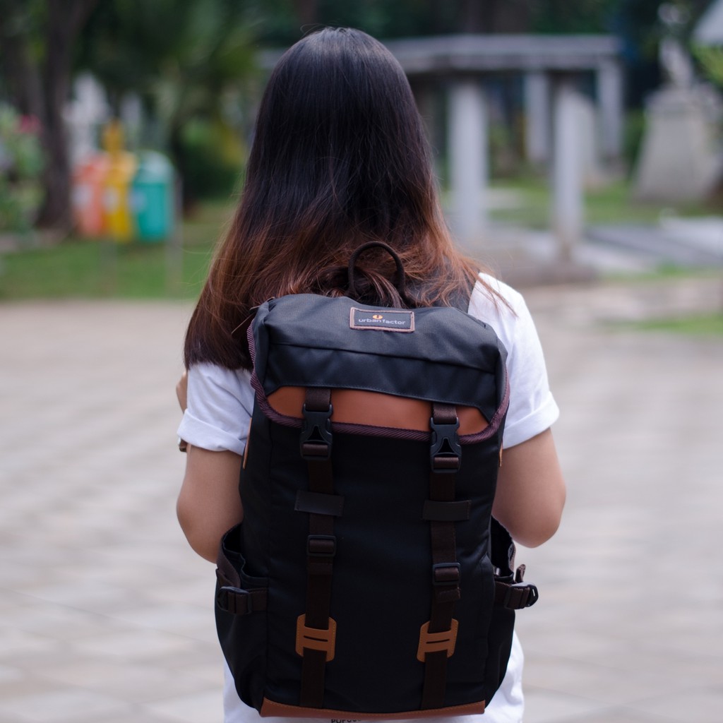 CITY HUSTLE BLACK |Urban Factor x FORIND| Tas Ransel Ori Bag Gunung Polos Pria Wanita Backpack Baru