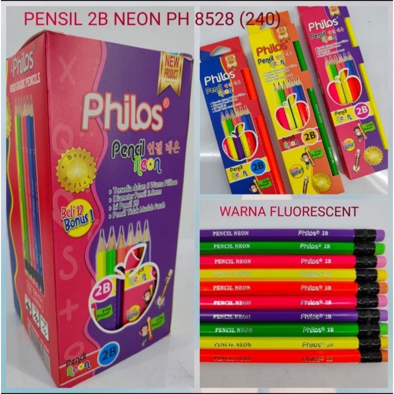 

Pensil Philos 2B / Pensil kayu Bagus /Hitam dan Murah / warna Neon cantik