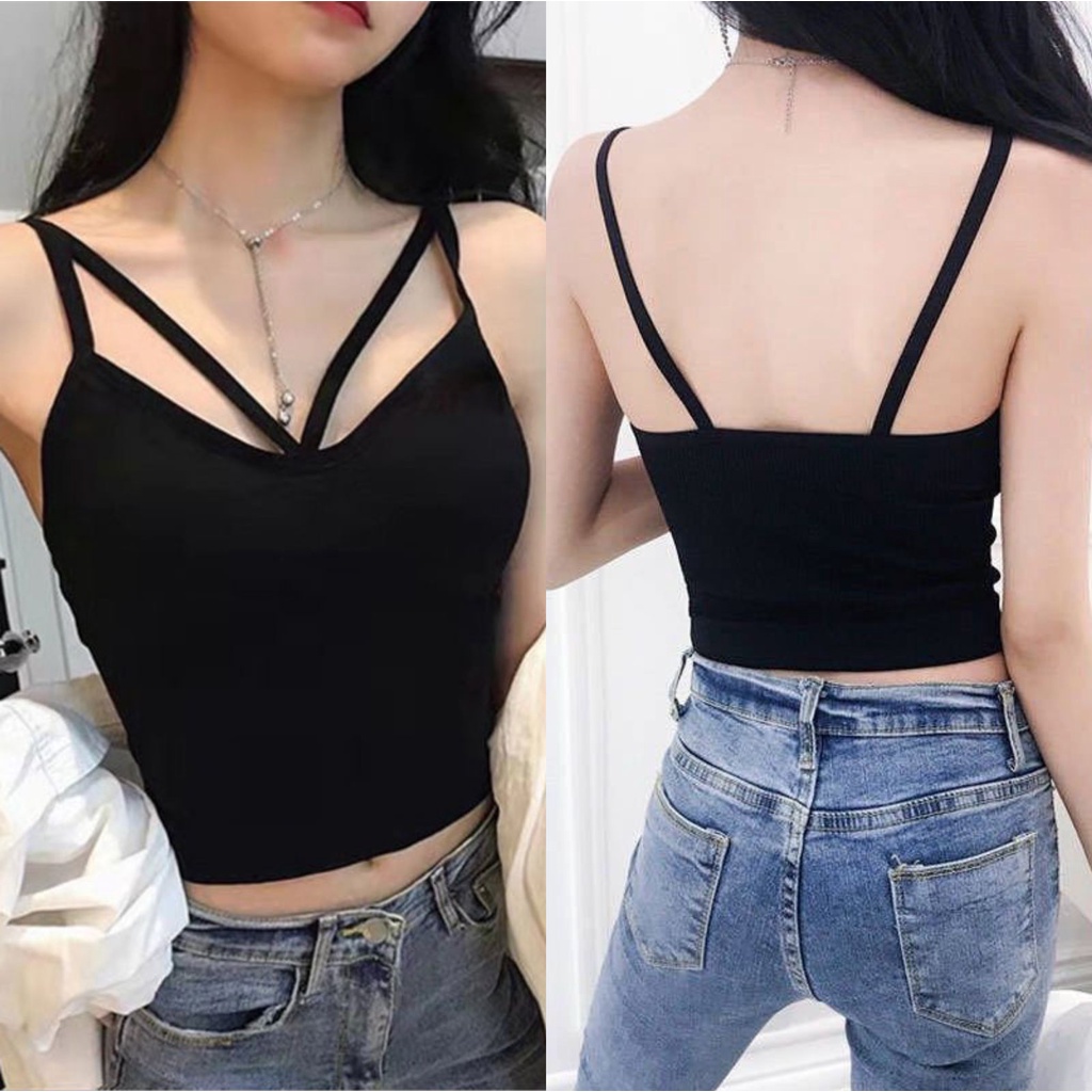 Bra Wanita / Tank Top Tali Silang Sexy Busa Non Kawat Import