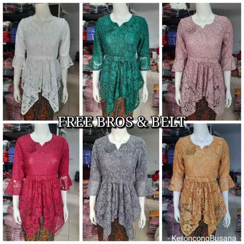 (Br98Tr) Blus atasan Kebaya Brokat GLITTER tangan 7/8 KeroncongBusana