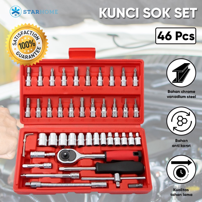 Kunci Sok Set Kunci Set Kunci Socket 1/4 inch Obeng Set Perkakas Set Kunci Pas Spanah Kunci Inggris