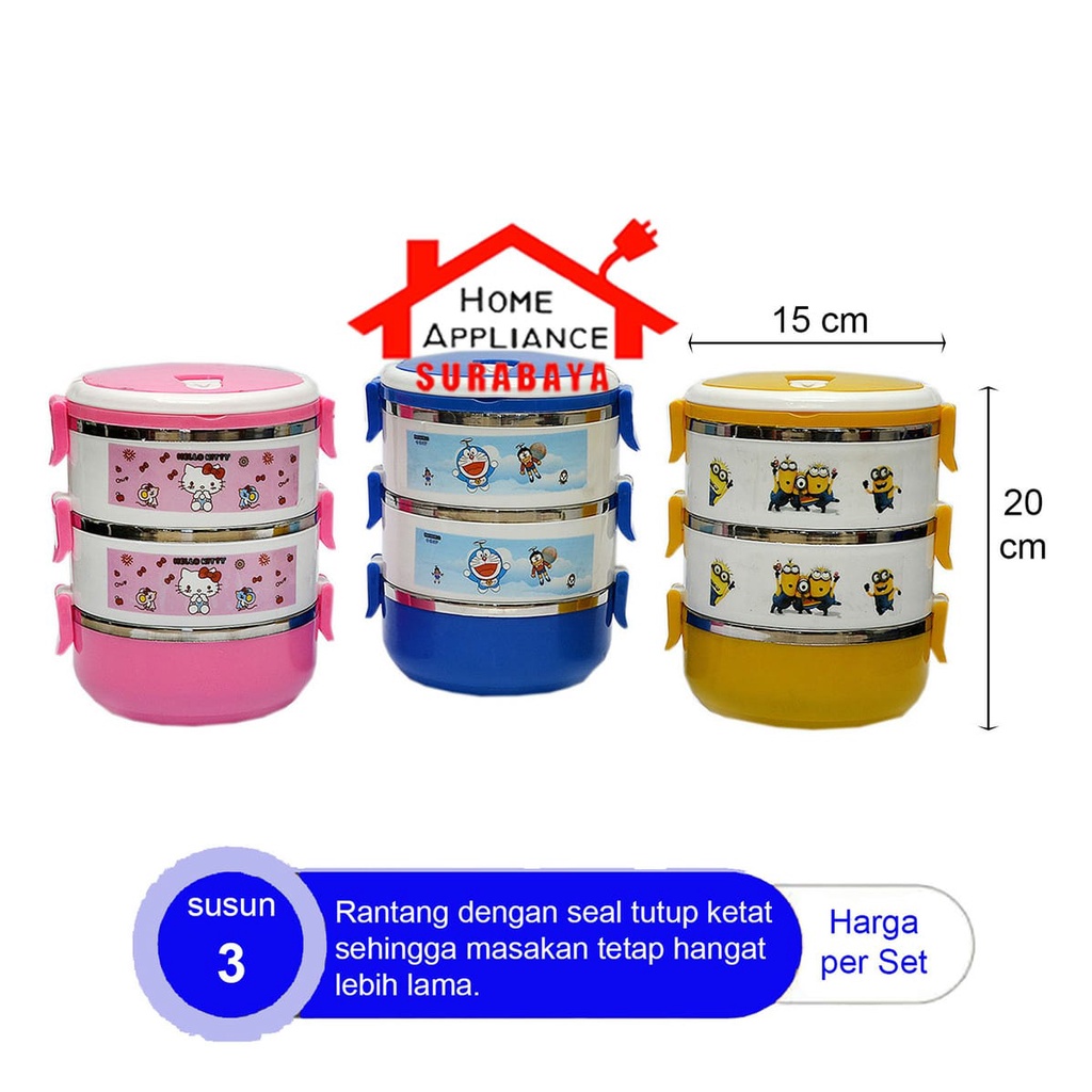 Rantang Tempat Makan KARAKTER Susun 3 - Lunch Box Set Stainless Tingkat 3