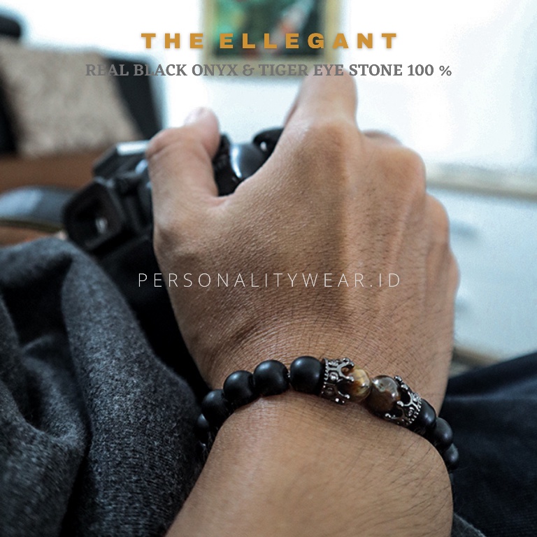 Gelang Tangan Pria Wanita Cowok Cewek Batu Kristal Hitam Black Onyx Tiger Eye Ori ASLI Keren cantik Simple Terbaru