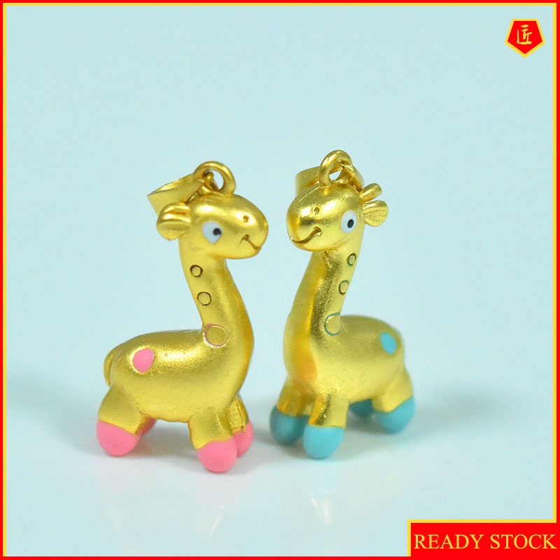 [Ready Stock]Cute Animal Giraffe Pendant Lucky Beads Gold Necklace