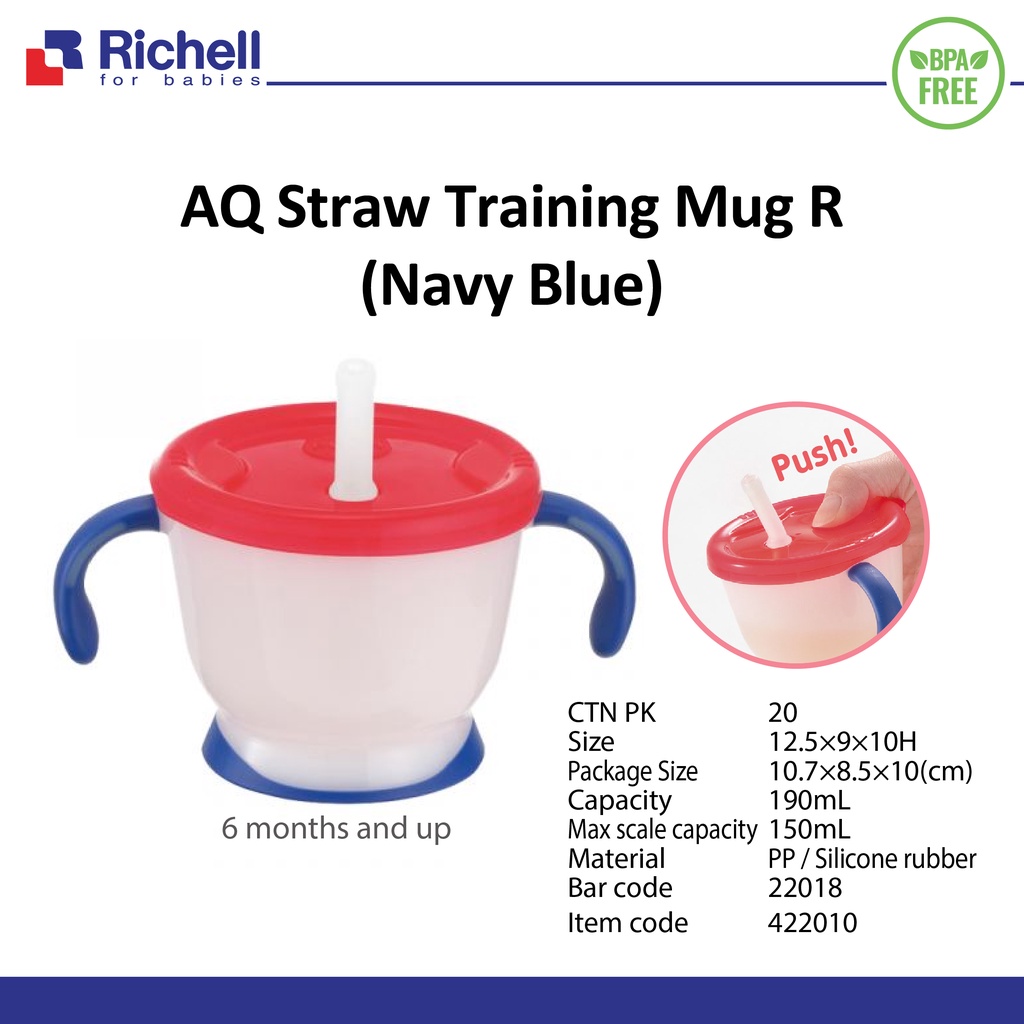 RICHELL Aqulea Cup De Mug 150ml Straw Training Cup Baby Mug Bayi Richell Baby Straw Cup Botol Minum Sedotan Bayi