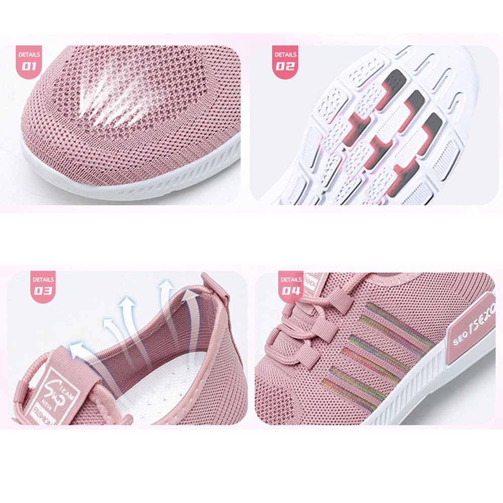 Sepatu wanita sneakers 2022 Sepatu olahraga rajutan terbang sports shoes Bahan Full Karet Anti Licin-5