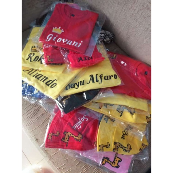 Kaos Anak Unisex Tangan Pendek + Bucket Jerapah Custom Bordir Nama Request