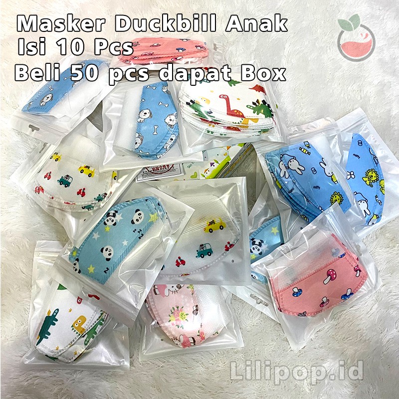 Masker Duckbill Anak KN95 Karakter Isi 10 pcs 3ply Earloop 2-8 Tahun Murah