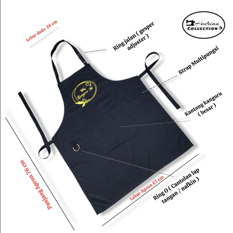 Celemek Apron Polos dan Custom | Celemek Masak | Celemek Barista | Celemek Dapur | Celemek Waitres | Celemek Pria Wanita | Apron Kitchen | Celemek Dewasa - Bisa Custom Bordir / Sablon Nama dan Logo satuan