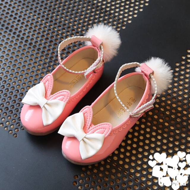 GS3070 BUNNY FURY SHOES sepatu import korea anak pink putih white lucu murah baby pesta perempuan