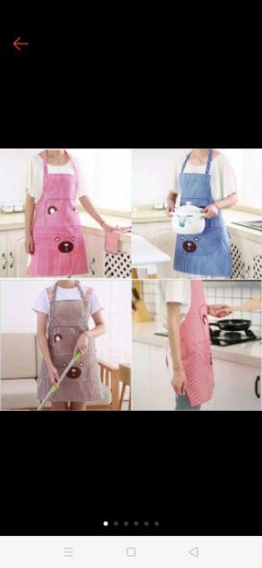 Bear Striped Home Cooking Apron / Celemek Masak Kantong Lucu Kartun