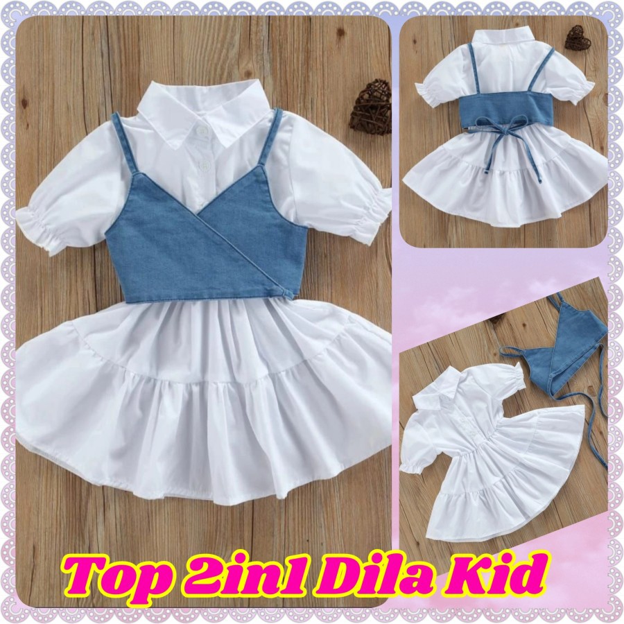 BAJU ANAK PEREMPUAN ROMPI 6-10 TAHUN KEKINIAN TERBARU 2IN1 DILA KID