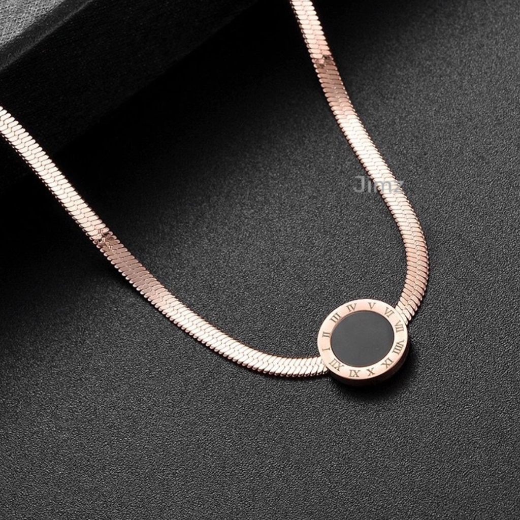 CSL Kalung Titanium Gold Plat Bulat Hitam Bulgari Anti Karat Anti Luntur