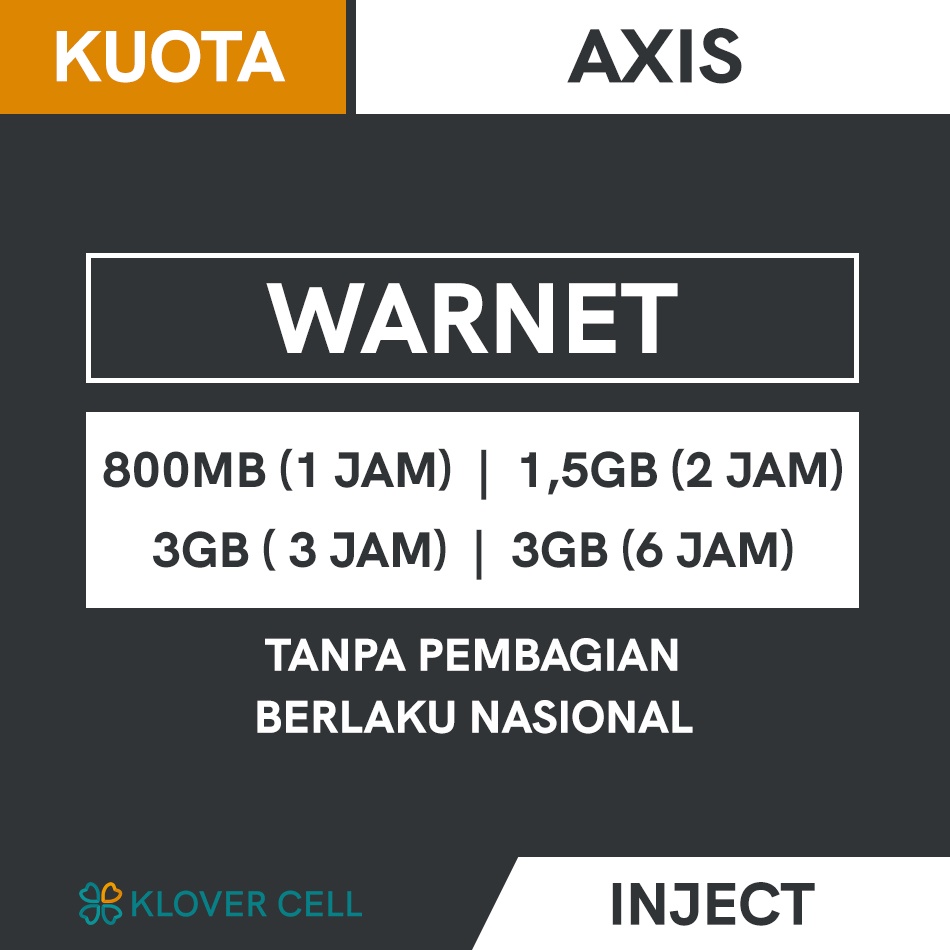 Gift Inject Kuota AXIS WARNET 800MB 1,5GB 3GB 1 / 2 / 3 / 6 Jam Paket Data Internet Masa Aktif Pende