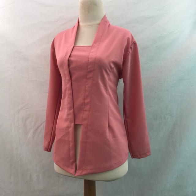 Kebaya bali mostcref bed kutu baru tangan panjang-Soft peach