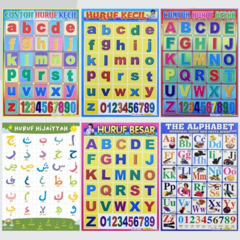 Poster edukasi anak/Huruf Besar/Huruf kecil/Huruf Hijaiyah