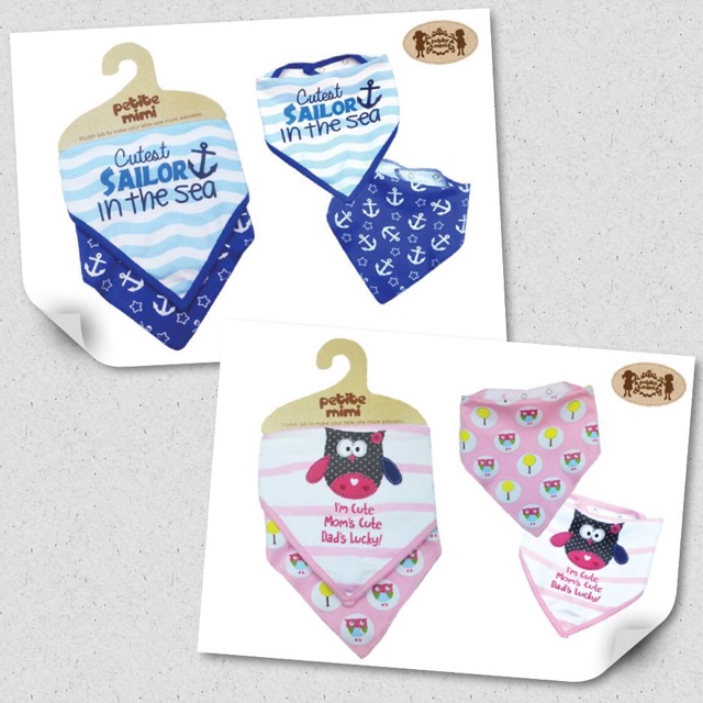 Petite Mimi Triangle Bibs 2pcs | Slabber Bayi | Bibs Segitiga