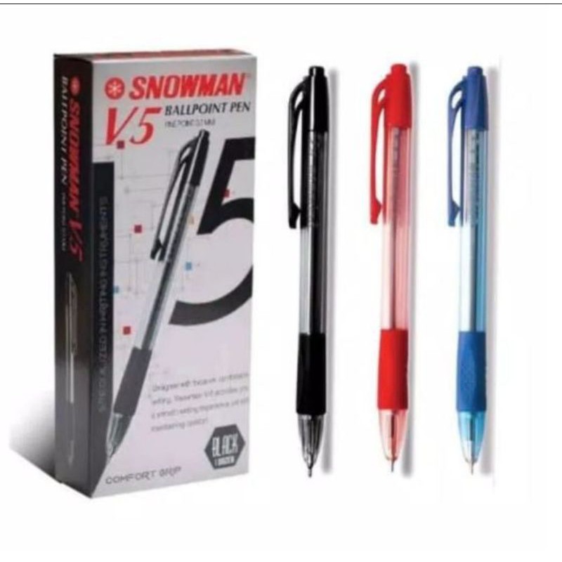 

pulpen Snowman V5 harga perkotak isi 12 pcs 0,7mm tinta hitam dan biru merah