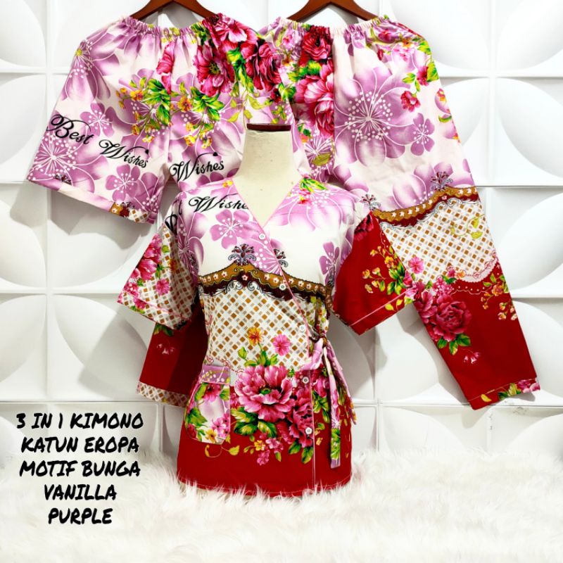 Piyama Kimono 3 in 1 dewasa motif Bunga sakura-Vanilla Purple KMN