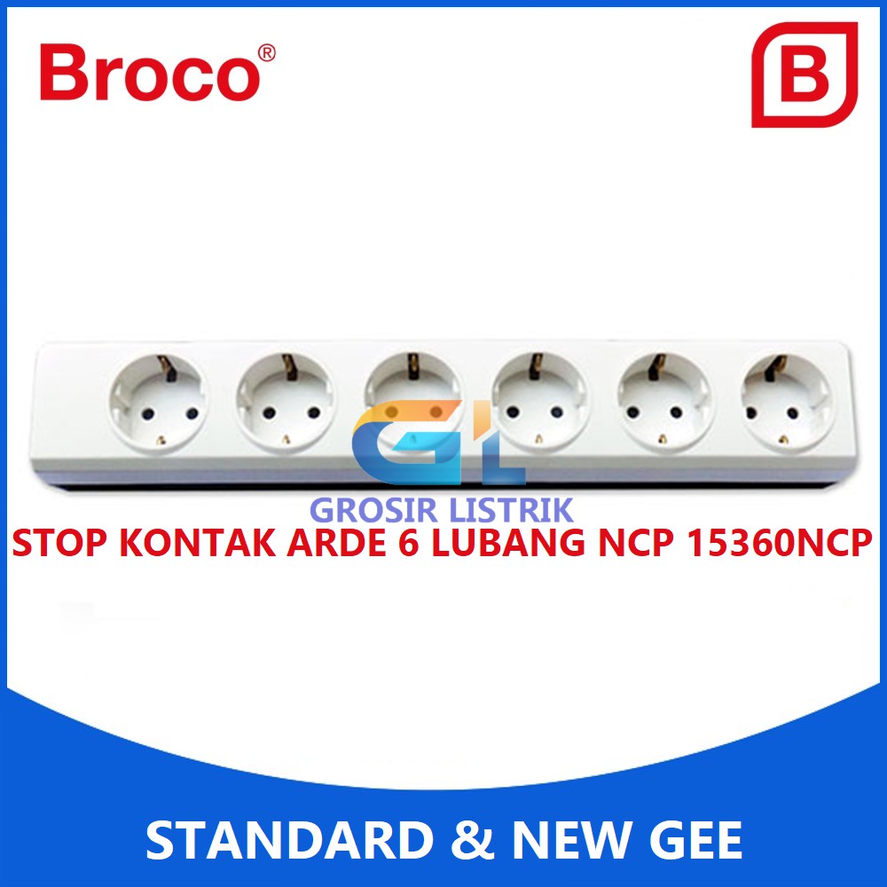 Broco Stop Kontak Arde 6 Lubang Putih 15360-NCP (Socket 2P Lobang) 15360 Original Grosir Promo Murah