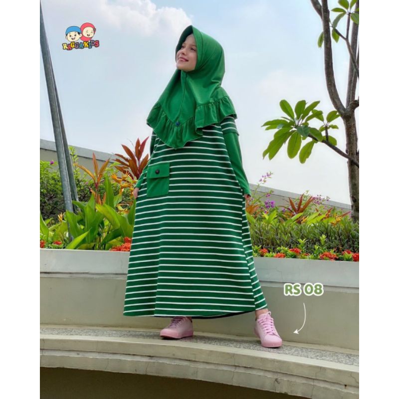 RG46 Gamis kaos Raggakids motif garis-garis Usia 1-12tahun
