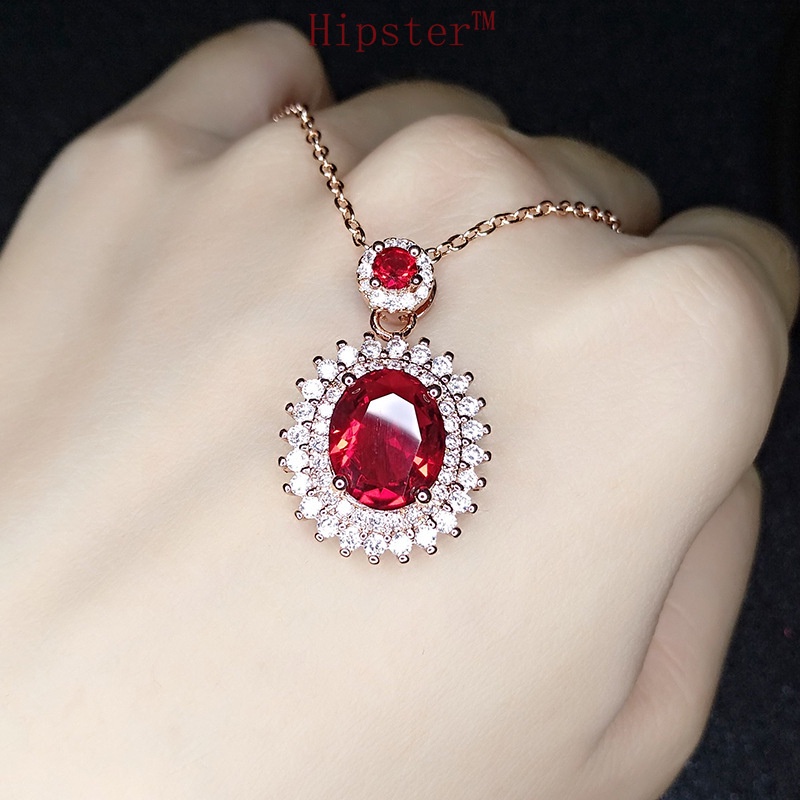 Hot Sale Fashion All-Match Personalized Natural Ruby SUNFLOWER Pendant Necklace